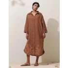 Brown Embroidered Cotton Dress