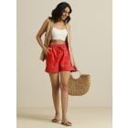 Red Cotton Blend Shorts