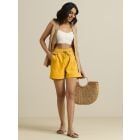 Yellow Cotton Blend Shorts