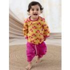 Yellow Pink Printed Cotton Kurta with Dhoti Pants- Set of 2