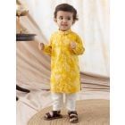 Yellow Printed Cotton Kurta with Pajama - Set of 2