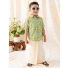 Cream Printed Cotton Dhoti