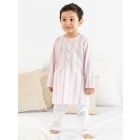 White Pink Striped Cotton Kurta with Pants- Set of 2