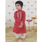 Red Bandhani Printed Cotton Kurta with Pajama - Set of 2