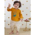 Yellow Embroidered Cotton Kurta with Dhoti Pants - Set of 2
