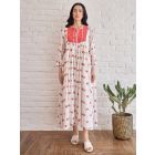 White Red Hand Block Printed Cotton Dress