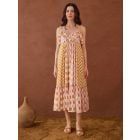 Orange Hand Block Printed Cotton Mulmul Dress