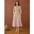 Pink Green Hand Block Printed Cotton Mulmul Dress