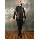 Black Embroidered Raw Silk Cape