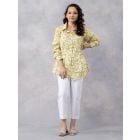 Cream Yellow Printed Cotton Mulmul Shirt