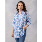 White Blue Printed Cotton Mulmul Shirt