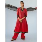 Red Lace Work Cotton Kurta with Palazzo - Set of 2