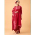 Red Embroidered Cotton Suit - Set of 3