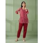 Red Striped Hand Block Printed Kota Cotton Co-ord Set - Set of 2