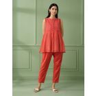 Coral Lace Work Cotton Co-ord Set - Set of 2