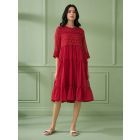 Red Lace Work Kota Cotton Dress