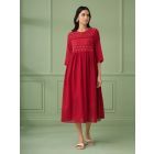 Red Lace Work Cotton Dress