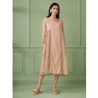 Old Rose Lace Work Cotton Silk Dress with Hand Block Printed Slip