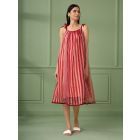 Red Striped Hand Block Printed Organza Dress