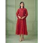 Red Cotton Silk Dress with Slip
