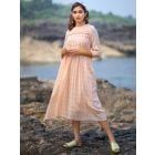 Peach Lace Work Cotton Dress