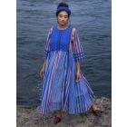 Blue Lace Work Kota Hand Block Printed Dress with Slip