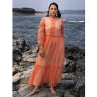 Peach Chanderi Dress with Hand Block Printed Slip