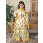 Yellow Hand Block Printed Cotton Sharara Suit- Set of 3