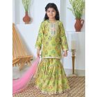 Green Printed Chanderi Silk Sharara Suit- Set of 3