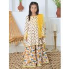 Yellow Hand Block Printed Cotton Sharara Suit- Set of 3