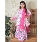 Pink Hand Block Printed Cotton Sharara Suit- Set of 3