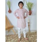 Cream Printed Cotton Linen Kurta with Pajama - Set of 2