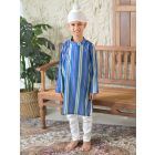 Blue Striped Cotton Kurta with Pajama - Set of 2