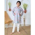 Blue Floral Printed Cotton Rayon Kurta with Pajama - Set of 2