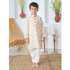 Ivory Floral Printed Cotton Kurta with Pajama - Set of 2