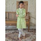 Green Printed Cotton Lurex Kurta with Pajama - Set of 2