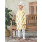 Ivory Hand Block Printed Cotton Kurta with Pajama - Set of 2