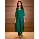 Green Chanderi Kurta With Pants - Set of 2