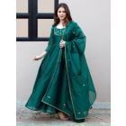 Green Chanderi Anarkali Kurta with Dupatta - Set of 2