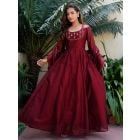 Maroon Chanderi Anarkali Kurta with Dupatta - Set of 2