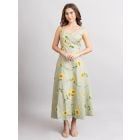 Green Printed Cotton Linen Dress