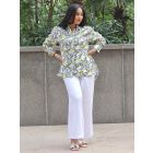 Blue Yellow Printed Linen Shirt