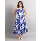 Blue White Printed Cotton Poplin Dress