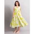 Yellow White Printed Cotton Dress