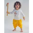 White Embroidered Cotton Satin Kurta with Dhoti Pants- Set of 2