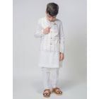 White Embroidered Cotton Kurta with Jacket and Pajama- Set of 3