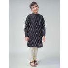 Black Cotton Satin Kurta with Churidar- Set of 2