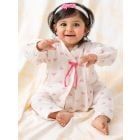 White Printed Cotton Jhabla Set - Set of 3