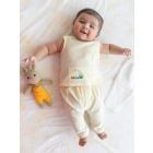 Yellow White Striped Cotton Jhabla Set - Set of 3
