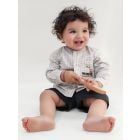 White checkered Cotton Shirt with Shorts - Set of 2